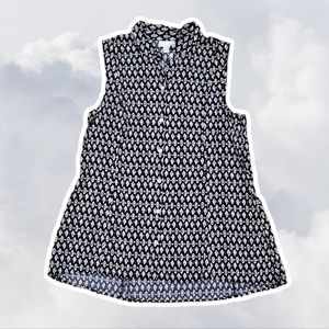 J. Jill Small Navy White Aztec Pattern Button Down Collared Sleeveless Top